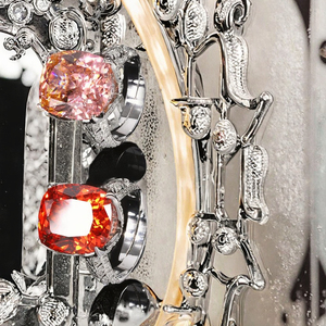 Vintage Zircon Leaf 14x16mm Pink Purple Orange Red Champagne Color Crush Ice Cut Platinum Plated <b>Adjustable</b> Wedding <b>Ring</b> - Product Image 3