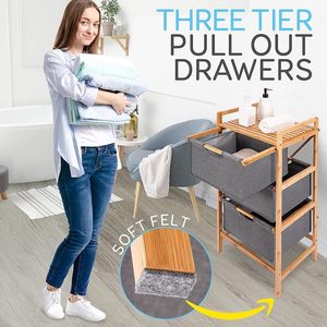 Cesta de Almacenamiento Independiente LEDIN de Bambú Natural con 4 Niveles y Cajones, Organizador de Ropa para Dormitorio, Baño y Lavadero - Product Image 1