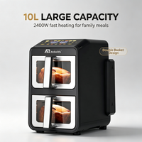 Friteuse à air moderne OEM 10L à double panier, en acier inoxydable, contrôle numérique, 2400W, carrée, pour la cuisson domestique