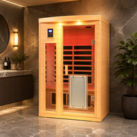 Ruang Sauna Uap Basah Inframerah Jauh Kayu Solid Hemlock/Cedar Merah dengan Panel Kontrol Komputer, Jendela Transom, Garansi 1 Tahun, dan Steker Listrik