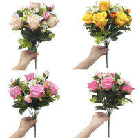 Bouquet de roses artificielles, fleurs artificielles, décoration de mariage, bouquet de roses multicolores, arrangement floral pour la maison et les fêtes, vente en gros