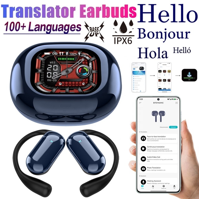 2026 Trend YYK-Q16s Pro AI Smart Translator Earphone Wireless Supports Real-Time Translation, Language to Text, Etc (Royal Blue)