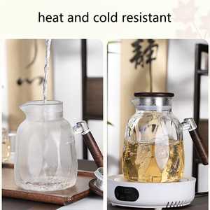 Carafe à eau en verre résistant à la chaleur avec poignée en bois et couvercle 1,8 L, carafe écologique pour infusion de fruits, pour boissons et jus - Product Image 5
