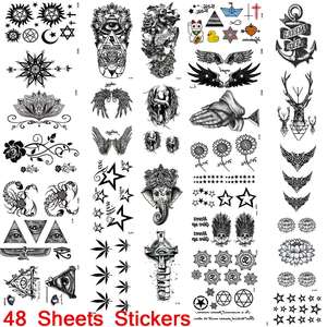48 hojas <span class=keywords><strong>de</strong></span> pegatinas <span class=keywords><strong>de</strong></span> tatuajes temporales impermeables calavera <span class=keywords><strong>Lobo</strong></span> estrellas flores tatuajes pegatina para hombres, mujeres, niños, adultos - Product Image 3