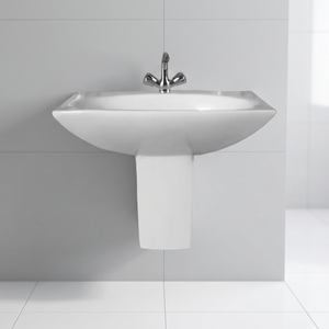 Lavabo mural demi-pied en céramique forme diamant, finition marbre, pour salle de bain - Product Image 3