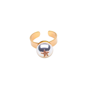 Fashion <b>Ring</b> 316L Stainless Steel PVD Gold Plating Sustainable Resistant Star Design <b>Adjustable</b> Band - Product Image 2