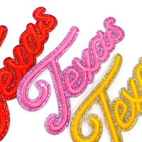 Stock disponible : Patchs brodés 3D à paillettes 4 couleurs Texas, thermocollants pour vêtements de sport, conception personnalisée, vente en gros