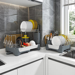 ZXNEWアルミニウム2層調節可能なキッチンツールプレート皿水切りラック家庭用多機能ヒューム乾燥収納ラック - Product Image 3