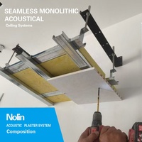 Plafond acoustique monolithique en plaque de plâtre perforée, finition gypse, nouveaux matériaux sur système de grille et de mur en plâtre sèche E