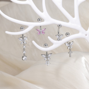 <span class=keywords><strong>Piercing</strong></span> de <span class=keywords><strong>nombril</strong></span> tendance en acier chirurgical, motif papillon et croix, orné de zircon, étanche, bijoux de <span class=keywords><strong>piercing</strong></span> pour le ventre - Product Image 2