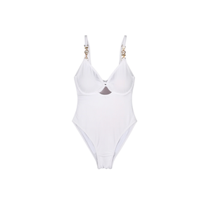 Costume da bagno intero da donna HDJ bianco taglia 44 46 48 50 con scollo a V profondo, push-up e cut-out, per mare e piscina - Product Image 1