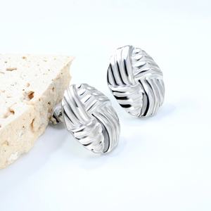 Boucles d'oreilles clous géométriques texturées rondes en acier inoxydable de haute qualité, inaltérables, pour femmes, vente en gros - Product Image 3