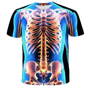 Fitspi Organ Skeleton figura 3D Digital impreso cuello redondo Camiseta suelta de talla grande para hombre Casual manga corta Camiseta al por mayor