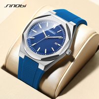 Montre à quartz de luxe SINOBI pour homme, sportive, étanche, bracelet en silicone, boucle en acier inoxydable, chronographe, boîtier octogonal, prête à l'emploi