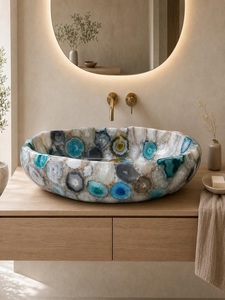 Vasque de salle de bain moderne en résine de haute qualité, effet marbre et quartz, pour meuble sous vasque, décorative, de luxe, sanitaire - Product Image 1