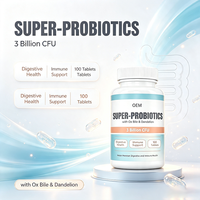 Comprimés Super Probiotiques 3 Milliards UFC avec Billettes d'Ox et Pissenlit, 100 Comprimés, Supplément OEM pour le Soutien Digestif et Immunitaire