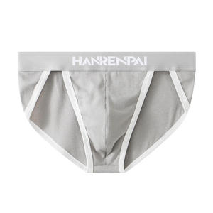 Tiktok personnalisé simple sexy gay hommes sous-vêtements respirant coton solide haute fourche slips boxeurs noirs taille basse slip pour <span class=keywords><strong>jeunes</strong></span> hommes - Product Image 6