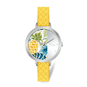 매력 유행 합금 다채로운 열대 과일 파인애플 패턴 사용자 정의 숙녀 시계 젊은 사람들을위한 부드러운 가죽 밴드 선물 - Product Image 2