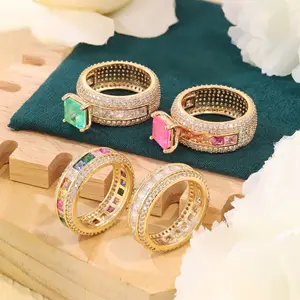 Special-Interest Design Colored Gems Zircon Ring Female Fashion Copper Plated Real Gold Ring