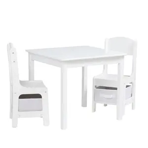 طاولة وكراسي للأطفال, طاولة وكراسي للأطفال ذات لون أبيض مناسبة للقراءة ولتعلم الأطفال من الخشب ، متوفرة بمقاس مخصص ، متوفرة باللون الأبيض