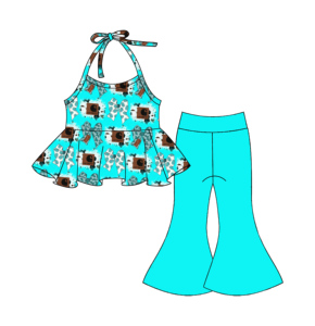 Set 2 Pezzi per <span class=keywords><strong>Bambina</strong></span> di Tendenza: Gilet con Lacci e <span class=keywords><strong>Pantaloni</strong></span> a Zampa a Vita Alta, Stampa Personalizzata o Tinta Unita - Product Image 3