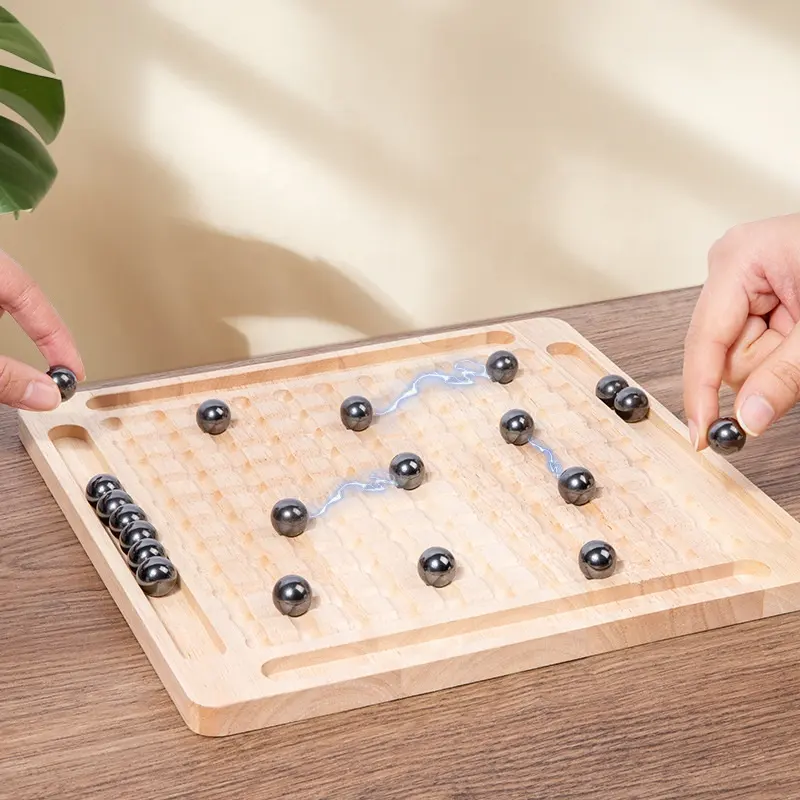 Wooden Magnetic Chess Game 2024 New Family Board Games Tabletop Board Games with 20 Magnetic Rocks