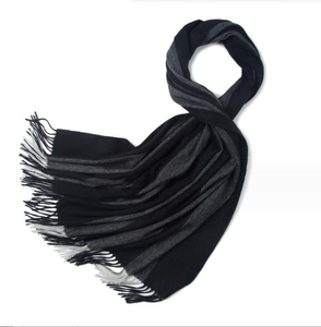 Écharpe de luxe 100 % laine à rayures dégradées printemps-automne, noir, gris et camel, respirante, longue, OEM, vente en gros - Product Image 1