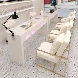 Mesa de manicura doble con silla y toma de corriente para aspiradora - Product Image 4