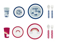 Ensemble de vaisselle pour enfants de qualité alimentaire avec étiquette intégrée, 5 pièces, comprenant assiette, bol, tasse, fourchette et cuillère