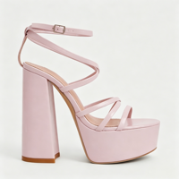 Sandales compensées roses en cuir chic pour femme, à talon bloc épais, multi-brides croisées avec boucle à la cheville, vente en gros