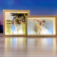 Lampe cadeau de décoration, cadre lumineux carré en bois, lumière nocturne en acrylique USB, cadre photo LED, interrupteur variateur