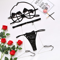 Ensemble trois pièces de lingerie sexy pour femme, avec bretelles creuses et nœud, en Spandex/Dobby, pour le commerce transfrontalier Europe-États-Unis