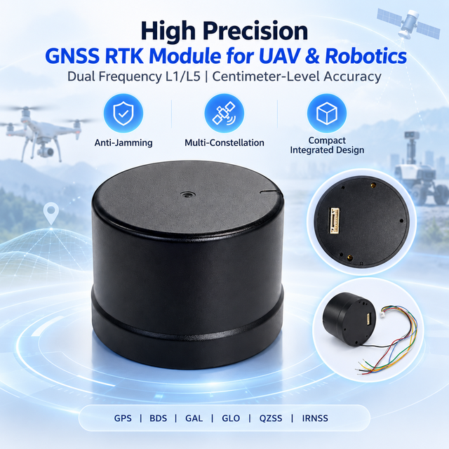 JS-RK43-3 High Precision L1 L5 GNSS RTK Module with Active Antenna Low Power IP51 Rated -25~60 Operating Temp for UAV