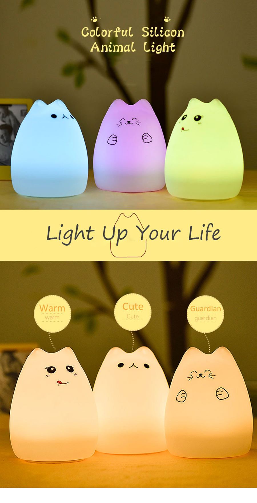 Free cartoon small star of silica gel cat lights LED colorful color children bedroom atmosphere small night lights creative gift