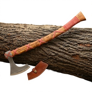 Hache en acier de Damas avec tête en acier au carbone, hache large de qualité industrielle, manche en bois, hache de menuiserie en acier de Damas à vendre - Product Image 4