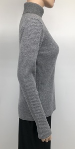 Suéter de Cuello Alto para Mujer, Tejido de Punto Acanalado, 100% Lana, Color Gris Sólido, Invierno, Manga Larga, Estilo Minimalista - Product Image 3