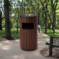 Poubelle ronde en bois pour extérieur, pour parc, rue, commerce, recyclage, sans couvercle, écologique