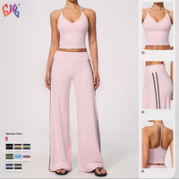 Ensemble de yoga dos nu col en V pour femme, taille haute, séchage rapide, respirant, tenue de sport, course, fitness, gym, ensemble 2 pièces