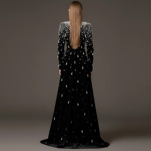 ชุดเดรสแม็กซี่งานปาร์ตี้คอตั้งคุณภาพสูงสำหรับผู้หญิงไซส์ใหญ่ แต่งลูกปัดและลูกไม้ ดีไซน์เนอร์ - Product Image 2