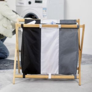 Bamboo Laundry <b>Basket</b> Three Color <b>Foldable</b> Portable Household Clothing Organizer Rectangular Oxford Fabric Standing Type - Product Image 3