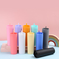 Gobelet isotherme portable en plastique à double paroi de 450 ml (16 oz) avec paille, modèle mince, très populaire, pour le bureau, les fêtes, les voyages et l'usage quotidien