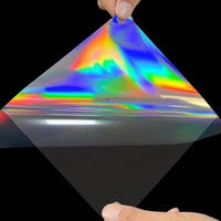 Film adhésif statique holographique personnalisé en PET pour vente en gros, autocollant de fenêtre arc-en-ciel en vrac, activé par l'eau, en silicone simple