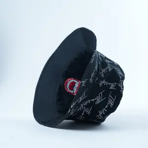 Özel logo ile % 100% pamuk geri dönüşümlü Bob şapka nakış logosu ile bir tarafı tam baskılı geri dönüşümlü kova şapka