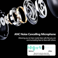 Earbud nirkabel TWS antiair IPX7, headphone Bluetooth untuk olahraga, Bass dalam, kontrol sentuh, indikator baterai LED