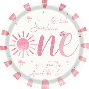 Sun-Themed Party <b>Paper</b> Plates Set Pink Disposable Birthday Decor for Children's Parties Age 2-4 Years - Product Image 2