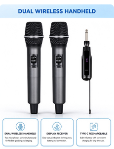 Microfono Wireless Doppio Portatile Ricaricabile Type-C con Display, Ricevitore e Audio Hi-Fi per <span class=keywords><strong>Karaoke</strong></span> Domestico - Prodotto in Fabbrica - Product Image 6