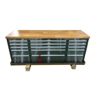 Armoire à outils roulante en acier inoxydable anti-traces de doigts de 72 pouces, 15 tiroirs, poste de travail avec serrure à clé plate, dessus en bois, roulettes de 6 pouces
