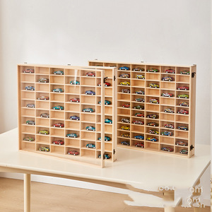 <b>Wall</b> <b>Mounted</b> Wooden Car Display Rack 60 Compartments With Lid For Toy Storage <b>Shelf</b> - Product Image 2