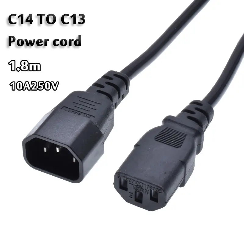 Power Cord C14 To C13 Female to Male IEC Extension Connector For Computer PDU Cabinet UPS service 3 Wire 3 Pole 1.8m Power Cable