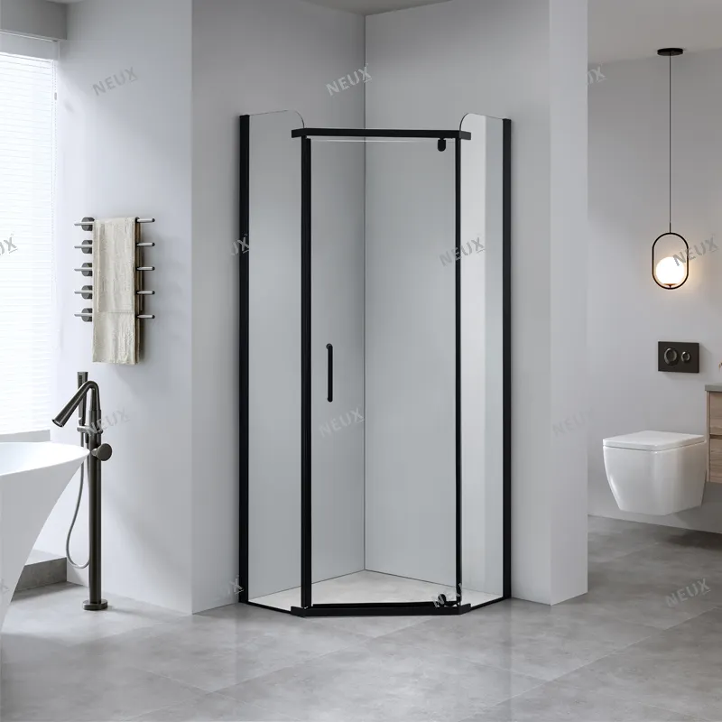 Customized Diamond Shape Bathroom Cabin Black Pivot Hinge Glass Shower Enclosure